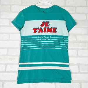Abercrombie Kids Teal Je T'Aime Graphic Tee Short Sleeve Striped Shirt